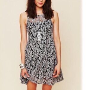 Free People Miles of Lace Floral Dress Black